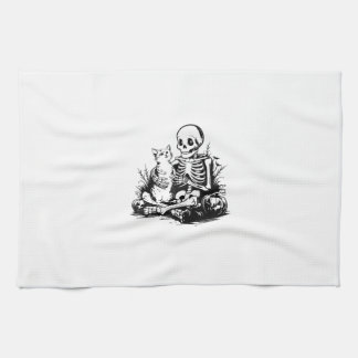 Funny Skeleton Cat Skull Kitty Cute Cat Goth Hallo Tea Towel