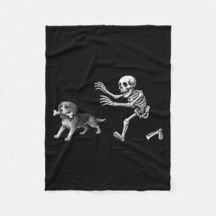 Funny Skeleton Chasing Beagle Dog Halloween Dogs Fleece Blanket