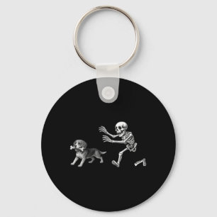 Funny Skeleton Chasing Beagle Dog Halloween Dogs Key Ring