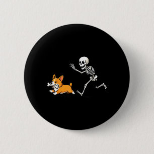 Funny Skeleton Chasing Corgi Halloween Dog Mum Pet 6 Cm Round Badge