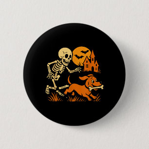 Funny Skeleton Chasing Dachshund Dog Funny 6 Cm Round Badge