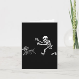 Funny Skeleton Chasing Dachshund Dog Halloween Card