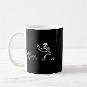 Funny Skeleton Chasing Dachshund Dog Halloween Coffee Mug