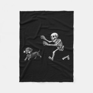 Funny Skeleton Chasing Dachshund Dog Halloween Dog Fleece Blanket