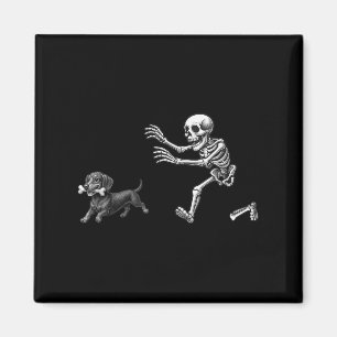 Funny Skeleton Chasing Dachshund Dog Halloween Dog Magnet