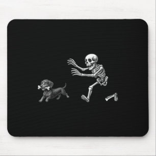 Funny Skeleton Chasing Dachshund Dog Halloween Dog Mouse Pad