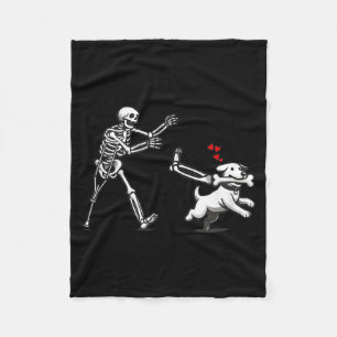Funny Skeleton Chasing Dog Funny Dog Halloween Fleece Blanket