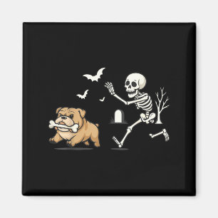 Funny Skeleton Chasing French Bulldog Halloween Magnet