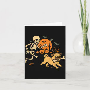 Funny Skeleton Chasing Pug Halloween Costume Dog Card