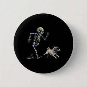 Funny Skeleton Chasing Pug Halloween Dog Mum Pug 6 Cm Round Badge