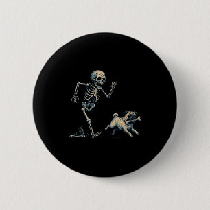 Funny Skeleton Chasing Pug Halloween Dog Mum Pug L 6 Cm Round Badge