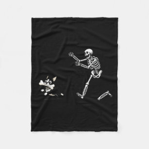 Funny Skeleton Chasing Terrier Halloween Dog Mum P Fleece Blanket