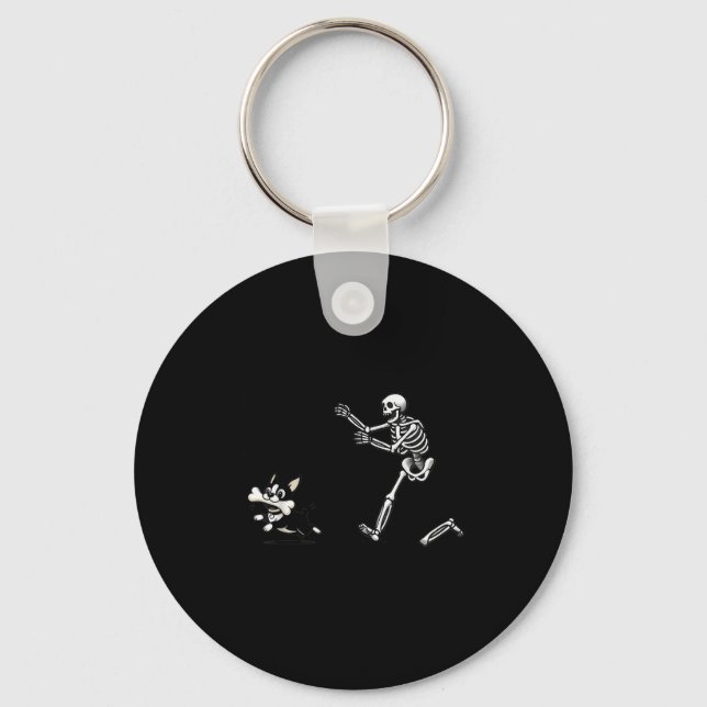 Funny Skeleton Chasing Terrier Halloween Dog Mum P Key Ring (Front)