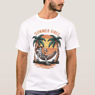 Funny Skeleton chilling Summer Vibes T-Shirt