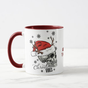 Funny Skeleton Christmas ELF Spooky Vibes Xmas Red Mug