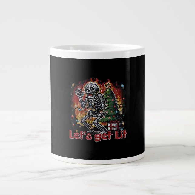 Funny Skeleton Christmas Let's Get Lit Classic Large Coffee Mug (Front)