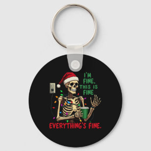 Funny Skeleton Christmas Lights I'm Fine Everythin Key Ring