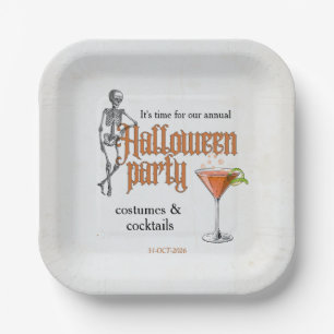Funny Skeleton Cocktail Office Halloween Party Paper Plate