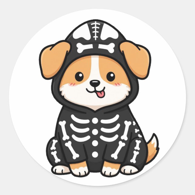 Funny Skeleton Corgi Halloween Sticker (Front)