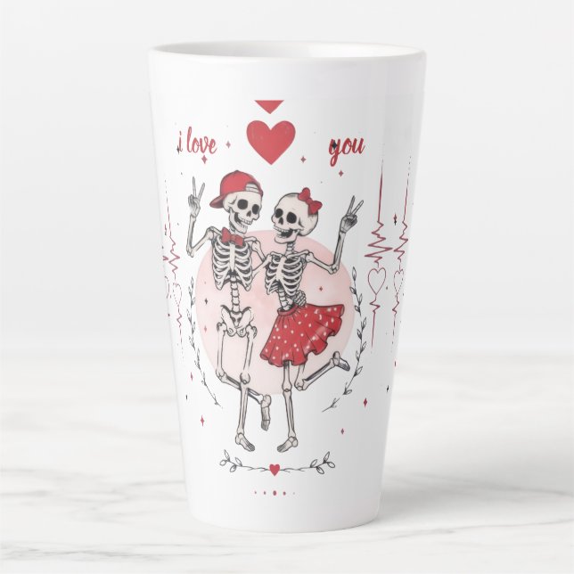 Funny Skeleton Couple in Love Latte Mug (Front)