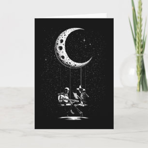 Funny Skeleton Couple Moon Playing Guitar Hallowee Card