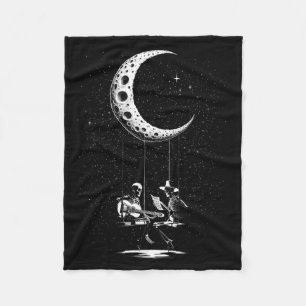 Funny Skeleton Couple Moon Playing Guitar Hallowee Fleece Blanket
