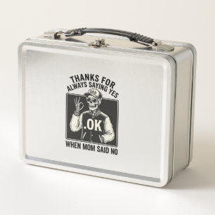 Funny Skeleton Dad Saying Yes Vintage T-Shirt Desi Metal Lunch Box