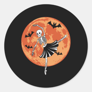 Funny Skeleton Dancing Ballet Lovers Spooky Hallow Classic Round Sticker
