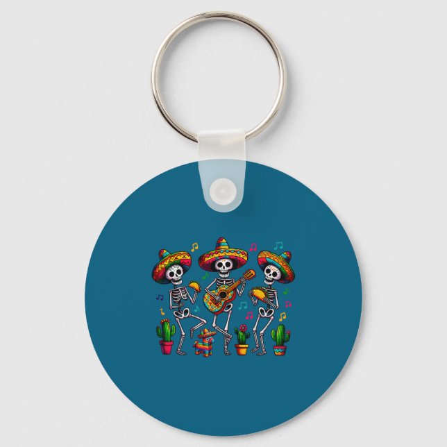 Funny skeleton dancing cinco de mayo taco mexican key ring (Front)