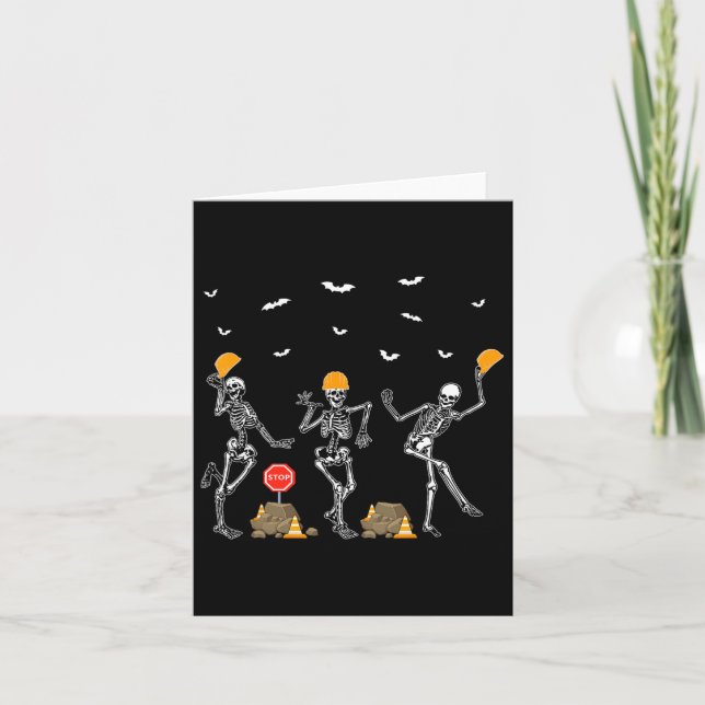 Funny Skeleton Dancing Construction Worker Costume Card (Front)