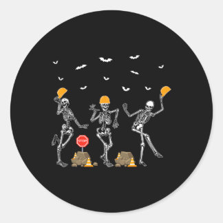 Funny Skeleton Dancing Construction Worker Costume Classic Round Sticker