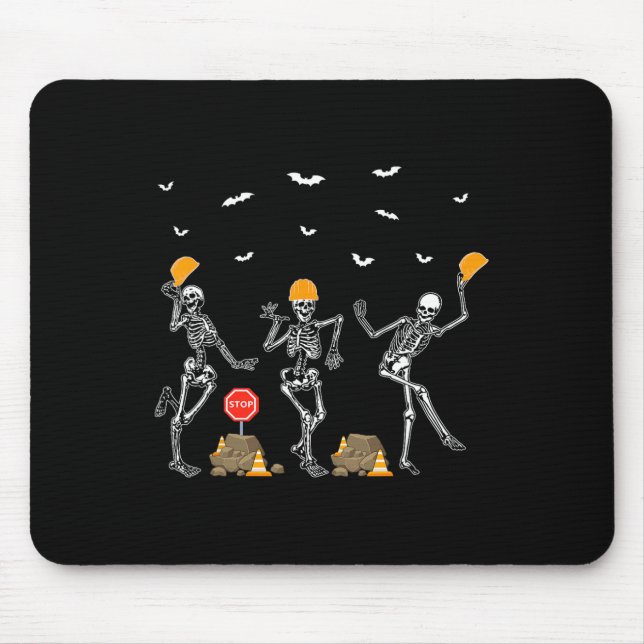 Funny Skeleton Dancing Construction Worker Costume Mouse Pad (Front)