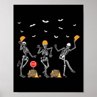 Funny Skeleton Dancing Construction Worker Costume Poster