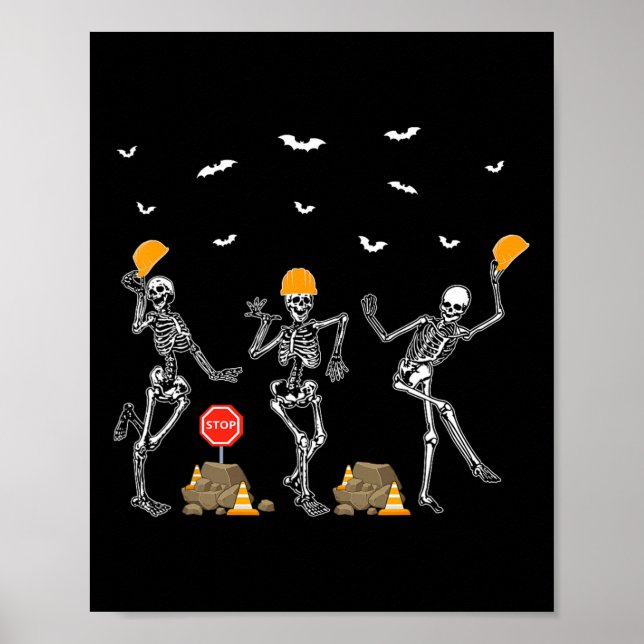 Funny Skeleton Dancing Construction Worker Costume Poster (Front)