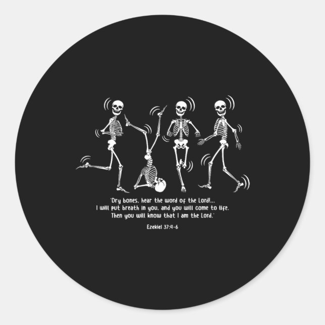 Funny Skeleton Dancing Dry Bones Come Alive Hallow Classic Round Sticker (Front)