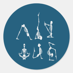 Funny skeleton ding yoga pose Men Women  Classic Round Sticker