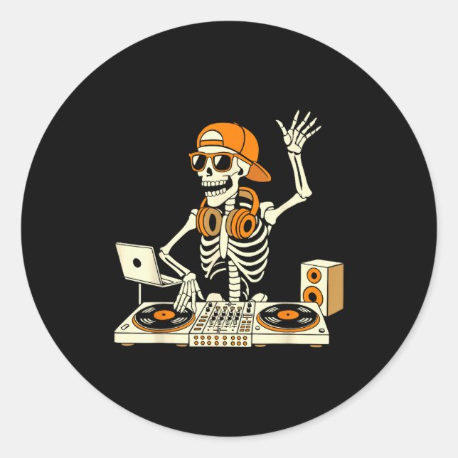 Funny Skeleton Dj Halloween Costume Music Lovers M Classic Round Sticker (Front)