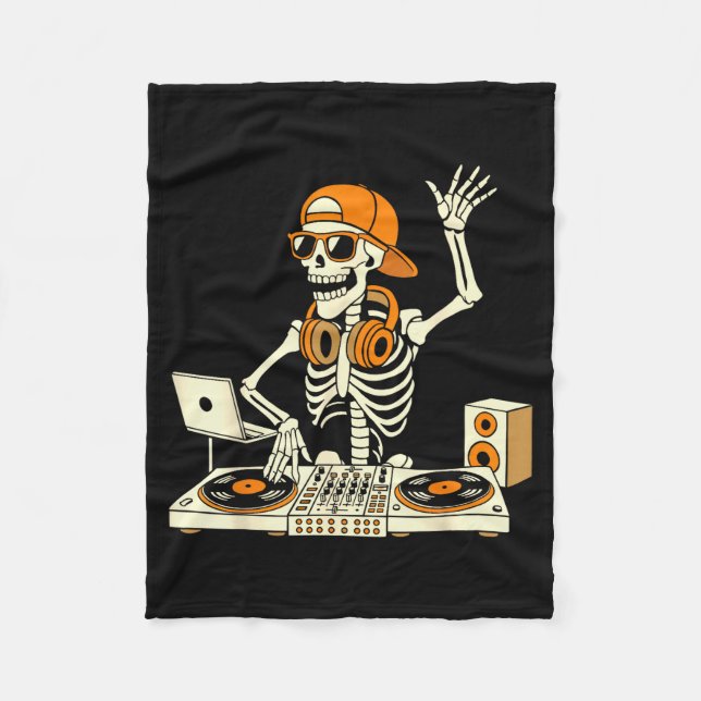 Funny Skeleton Dj Halloween Costume Music Lovers M Fleece Blanket (Front)