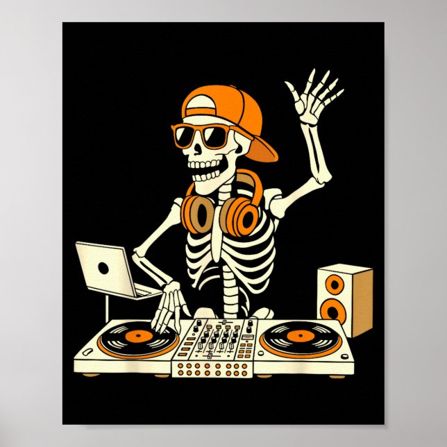 Funny Skeleton Dj Halloween Costume Music Lovers M Poster (Front)