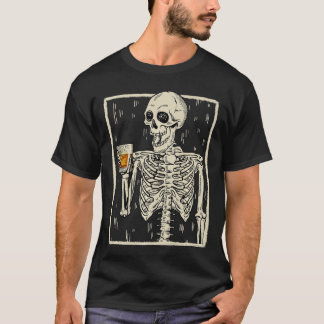 Funny Skeleton Drinking Bourbon Whiskey Halloween T-Shirt
