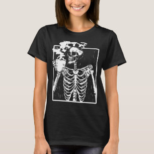 Funny Skeleton Drinking Coffee Caffeine Lover Coff T-Shirt