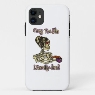 Funny Skeleton Drinking I'm literally Dead Coffee iPhone 11 Case