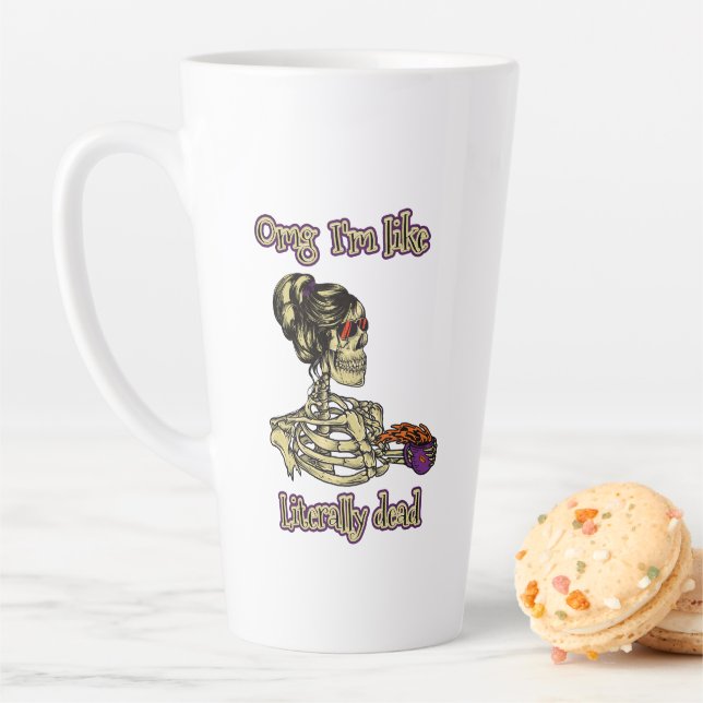 Funny Skeleton Drinking I'm literally Dead Coffee Latte Mug (In Situ)