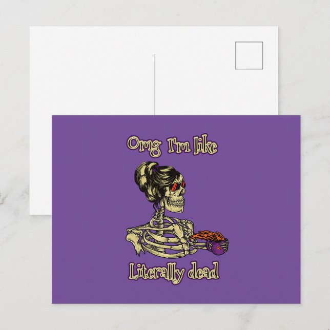 Funny Skeleton Drinking I'm literally Dead Coffee Postcard (Front/Back)