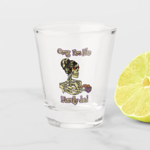 Funny Skeleton Drinking I'm literally Dead Coffee Shot Glass