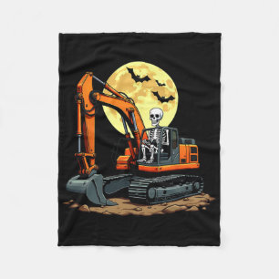 Funny Skeleton Driving Excavator Halloween Constru Fleece Blanket