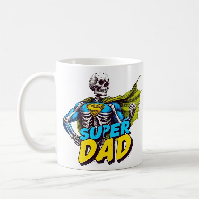 Funny Skeleton Fathers Day Super dad  Coffee Mug (Left)