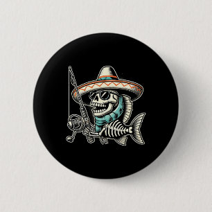 Funny Skeleton Fish Sombrero Fishing Crew Gifts 6 Cm Round Badge