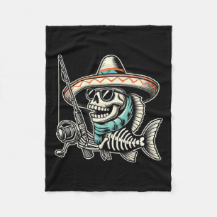 Funny Skeleton Fish Sombrero Fishing Crew Gifts Fleece Blanket