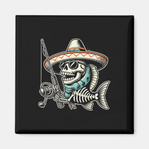 Funny Skeleton Fish Sombrero Fishing Crew Gifts  Magnet